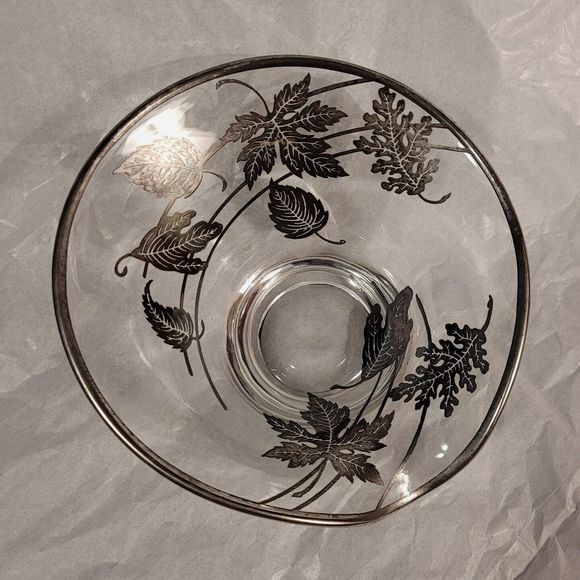 Vintage Silver Overlay Candy Nut Bowl Votive Holder Oak Maple Aspen Leaf Design - Picture 2 of 7